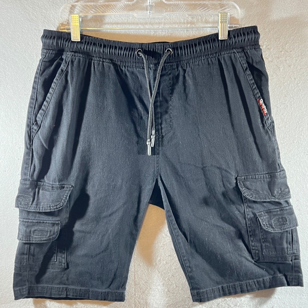 841 | Akademiks Elastic‎ Waist Drawstring Cargo Shorts Black Mens L